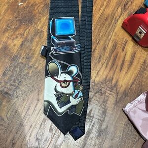 Black Tie with Cartoon Mouse and Computer Design